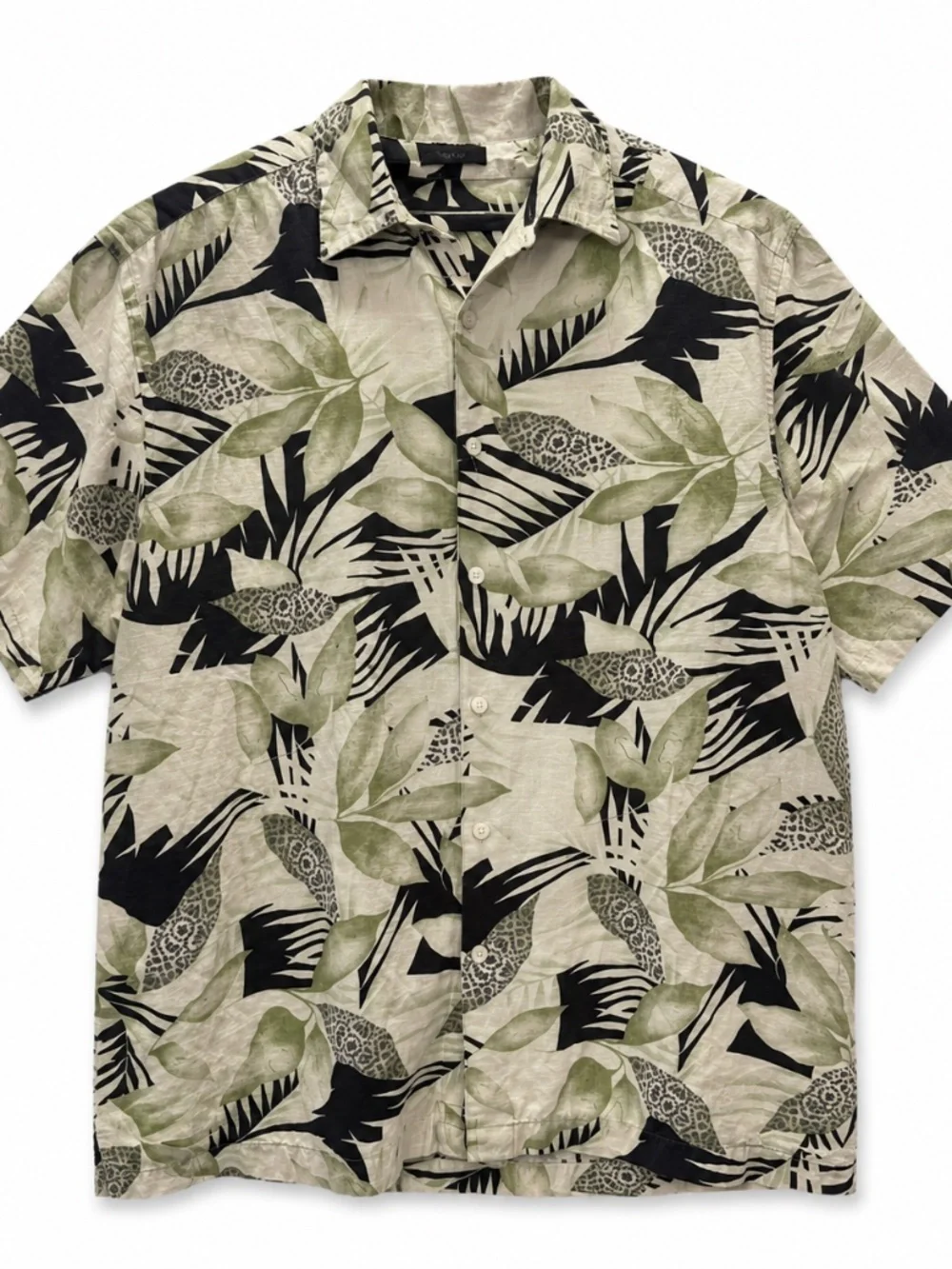 Vintage Geoffrey Beene 100% Silk Shirt Mens Large, Tropical Hawaiian Floral Leaf